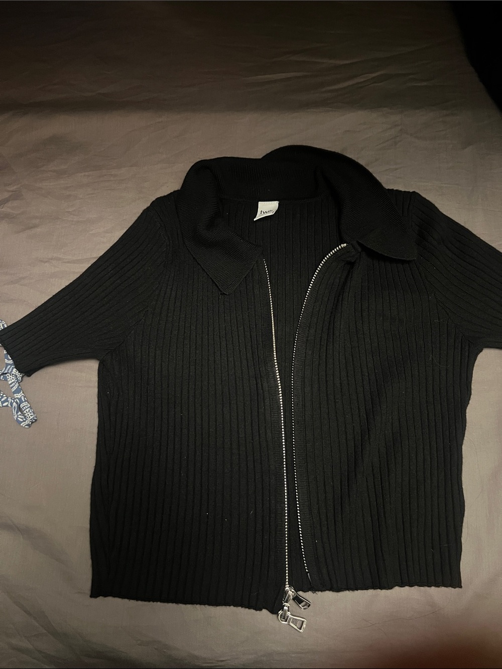 Black Ribbed Zip-Front Men's Sweater